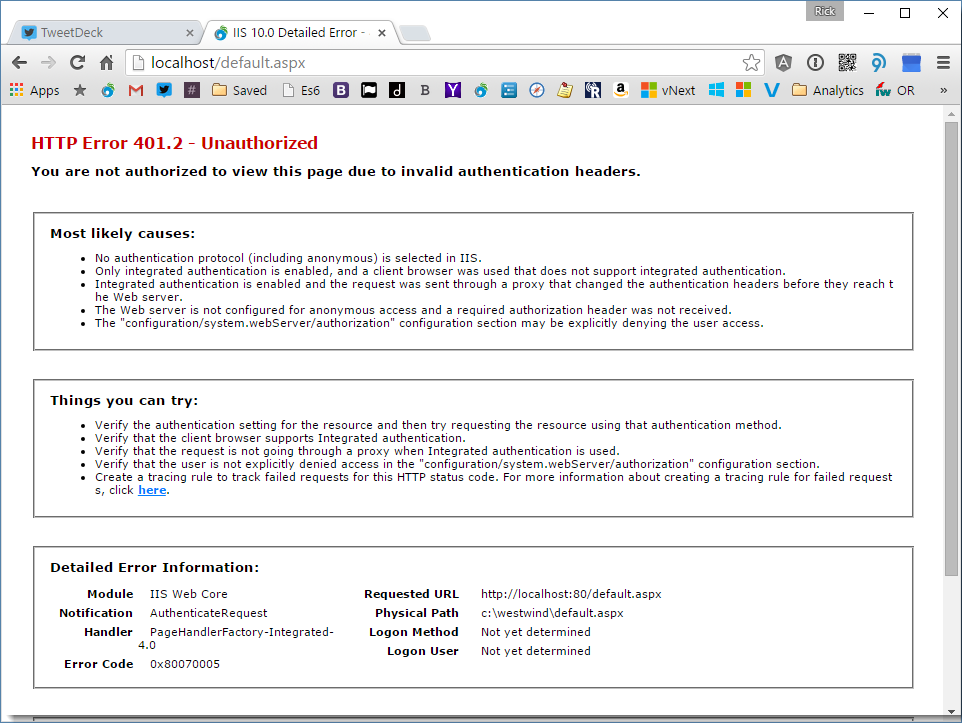 Mysteriously Stubborn Iis 401 2 Errors Rick Strahls Web Log