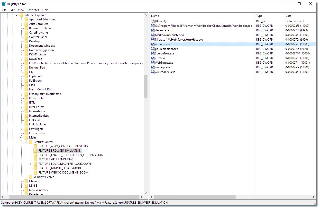 Registry Settings in HKCU