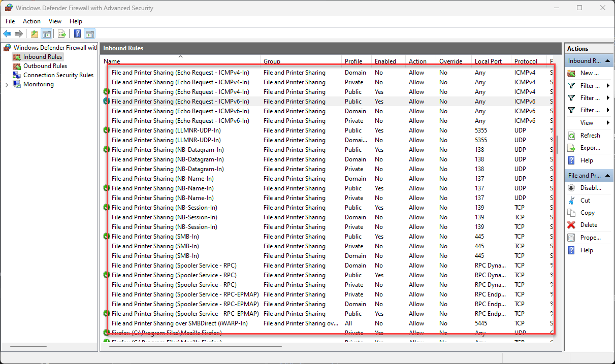 File and Folder Sharing Firewall Rules