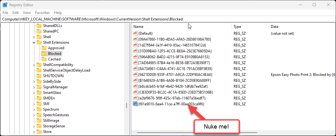 Remove Blocked Registry Key
