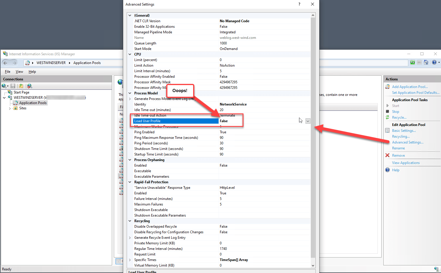 Invalid Load User Profile Setting