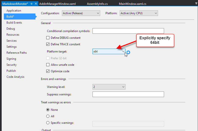 compile debug symbols separator visual studio