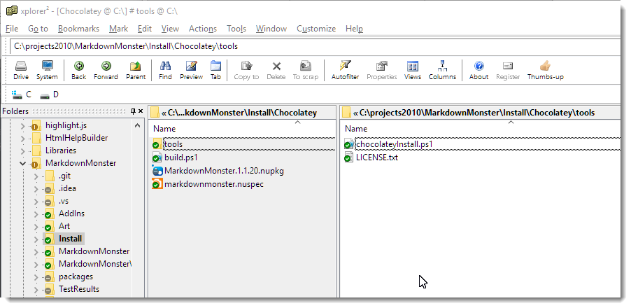 A downloadable Chocolatey Package folder structure