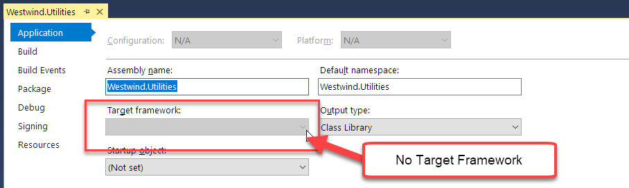 TargetFramework is missing in Visual Studio