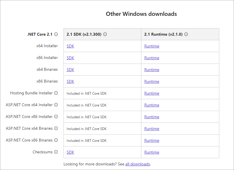 Windows runtime download