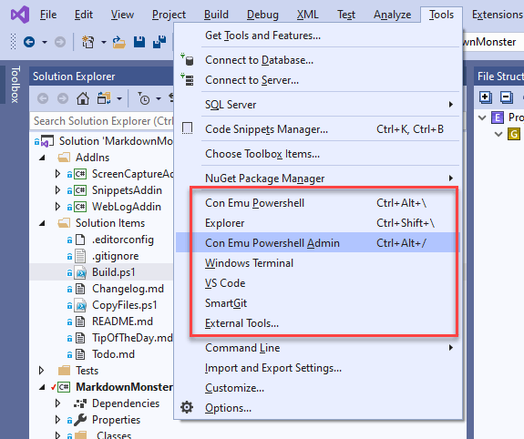 ms visual studio menu bar help