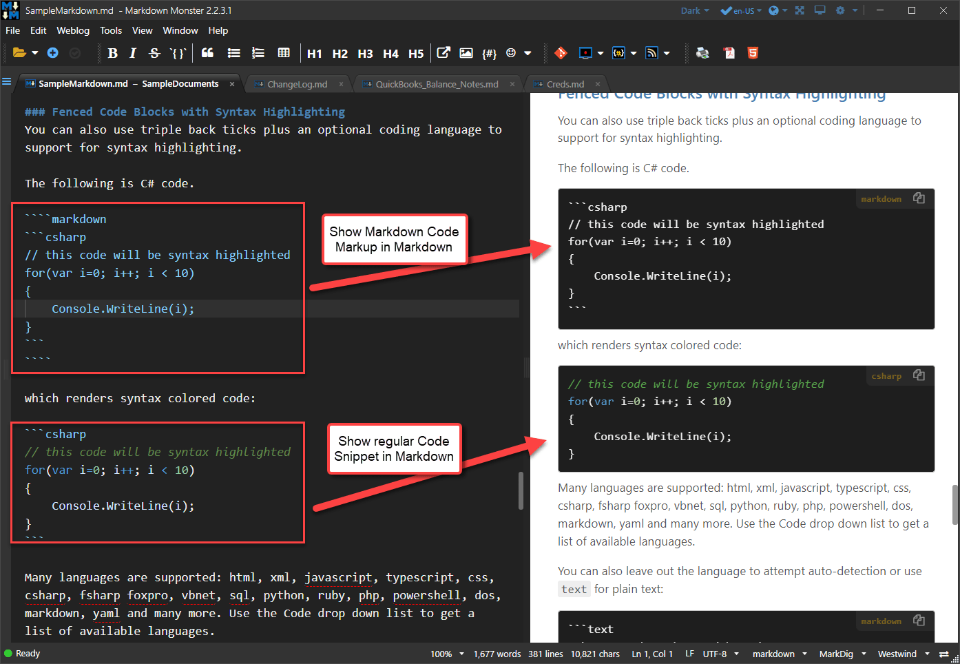 Markup Formatting Reference: Code Block