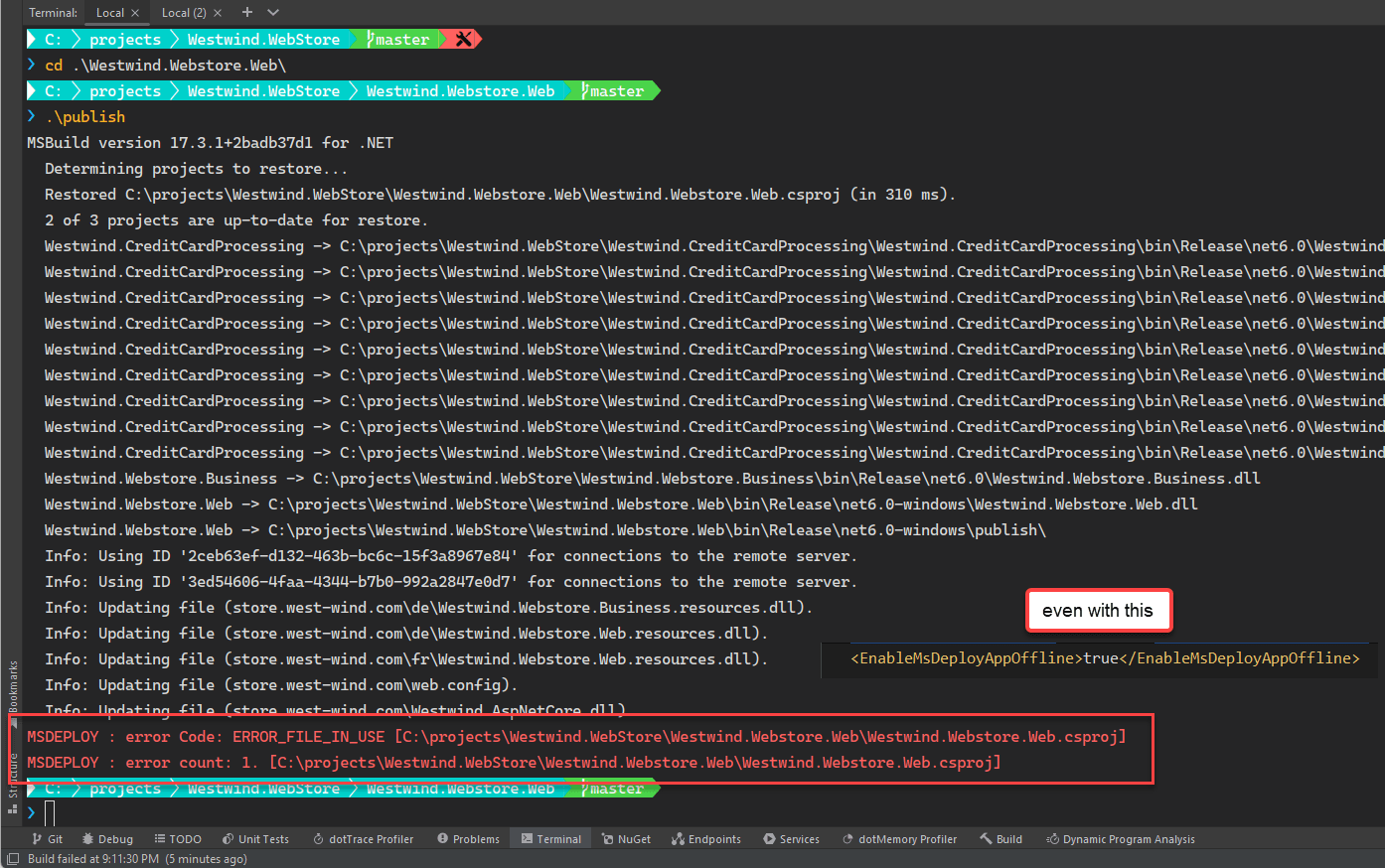 MSDeploy publish error on the Command Line