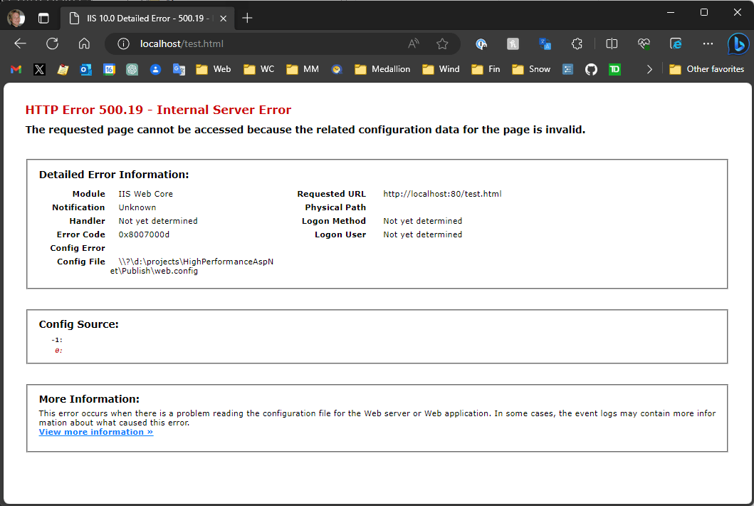 Error 500.19 on IIS