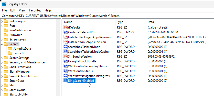 Disable Bing Search In The Registry