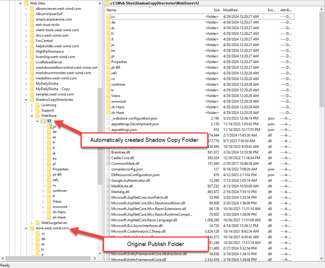Shadow Copy folders exist in parallel to Deployment folder