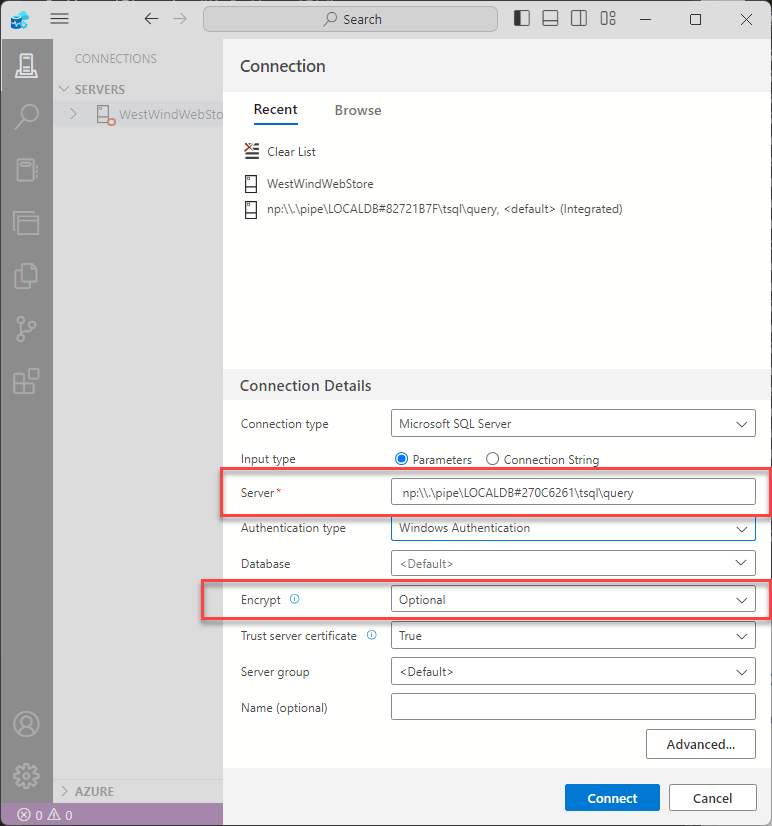 Azure Data Studio Connection