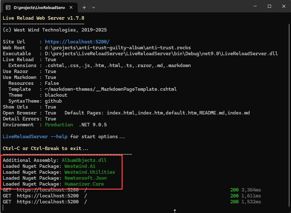 Live Reload Server Packages Loaded