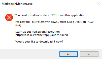 Dotnet Launcher Runtime Missing Dialog