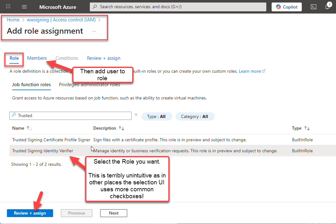 Add Trusted Signing Identity Verifier Role