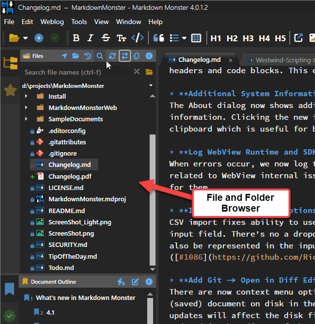 File And Folder Browser In Markdown Monster
