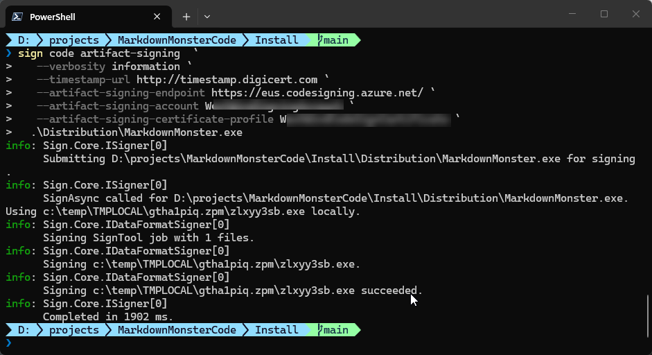 Sign Code In The Terminal