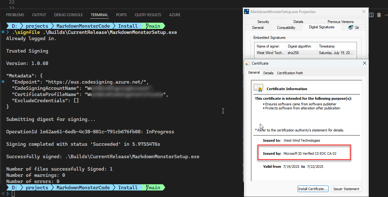Signing Result In Terminal