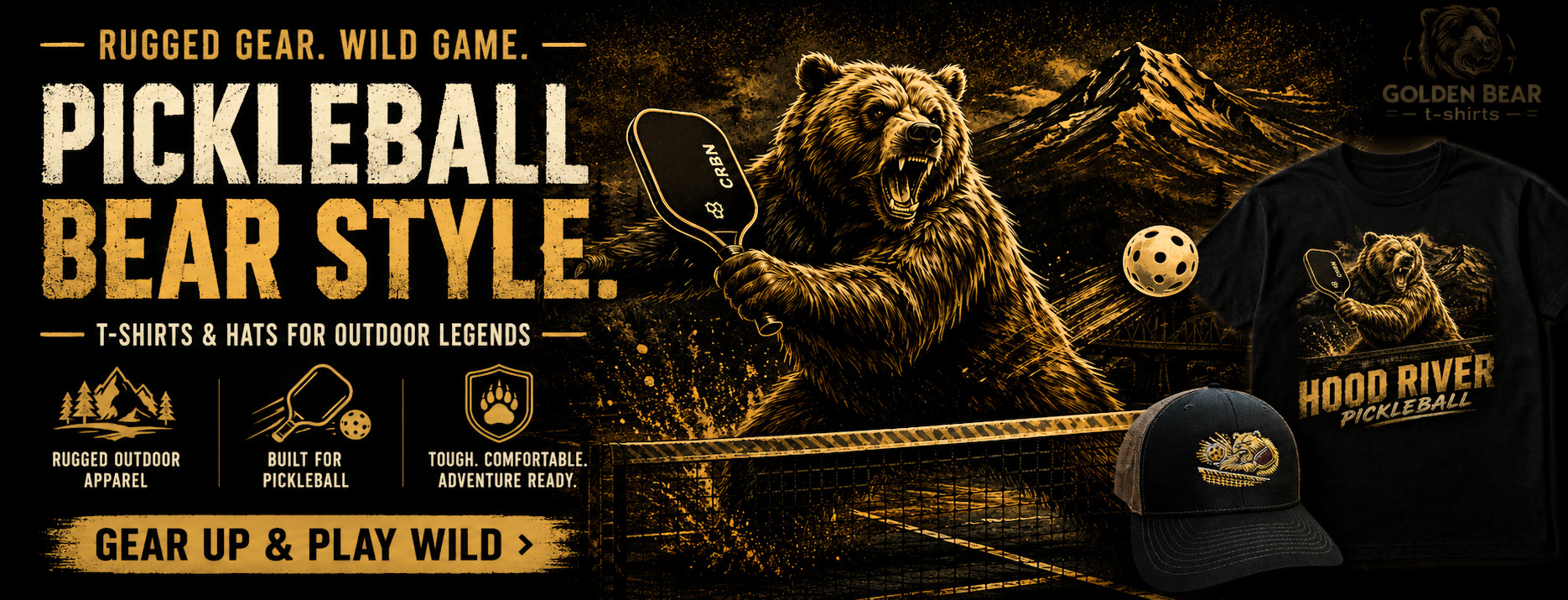 Pickleball Bear TShirt at Goldenbear T-Shirts